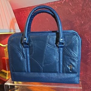 Dicksons Black Leather Cross Plain Bible Cover With Handle - NWOT